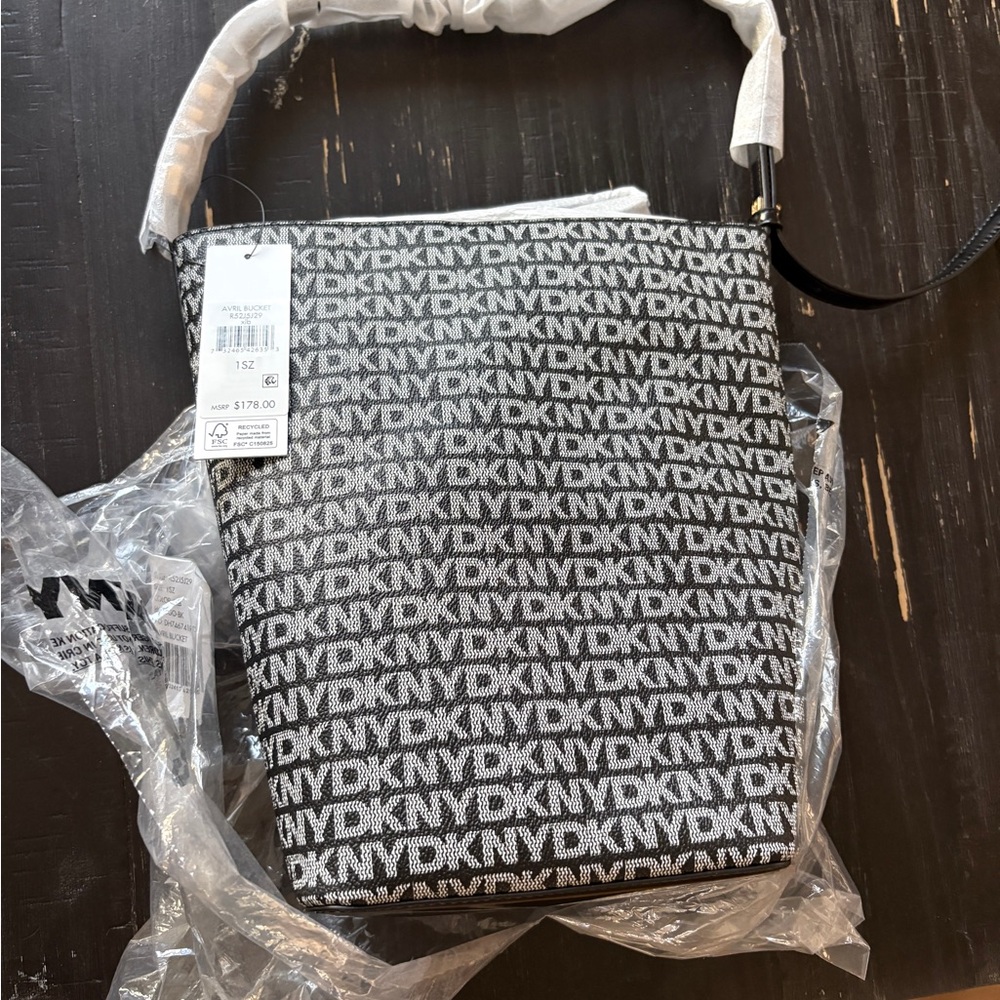 DKNY Black and White Logo Jacquard Messenger Bag